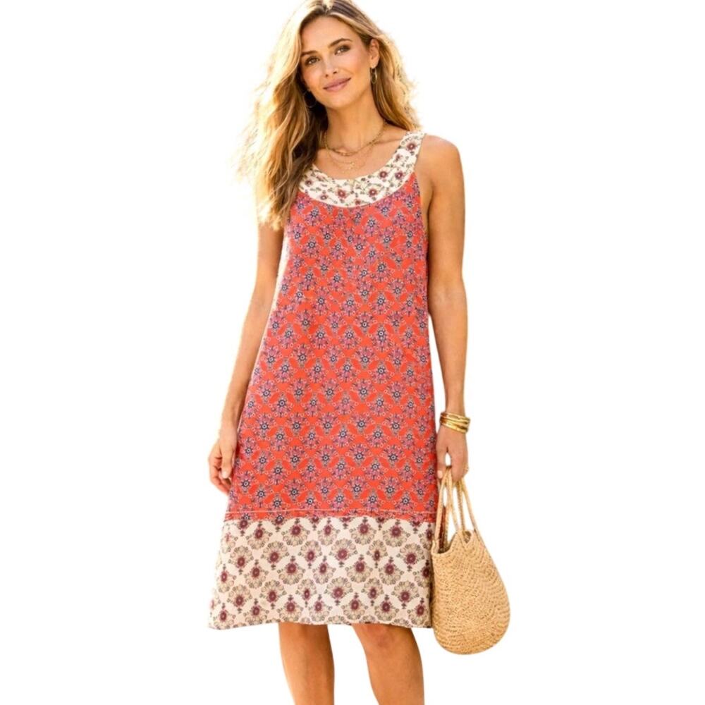 Boden Tile Print Sleeveless Boho Mediterranean Summer Shift Dress Size 12